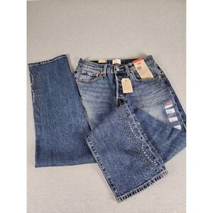 NWT LEVI'S 501 Button Fly Curve Stretch 30/29x30 Straight Leg Denim Rhinestones